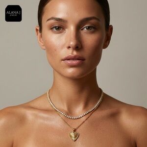 NEW 18K GOLD PLATED LUX SET “SOLÉA” – TENNIS + HEART PENDANT